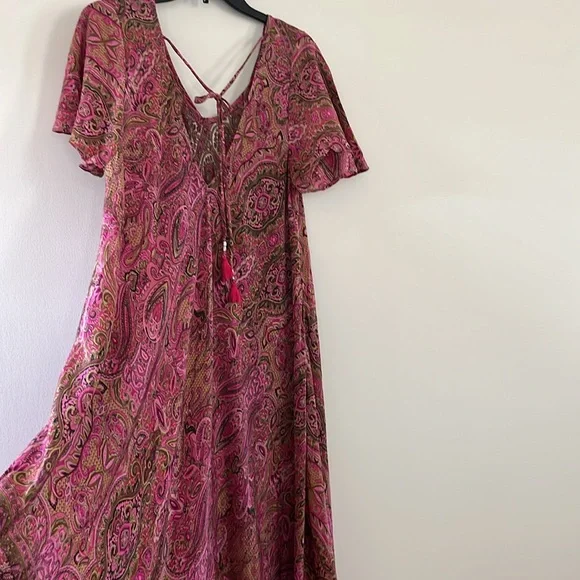 Bohemian flared paisley pink maxi dress one size 100% Viscose - Picture 12 of 17